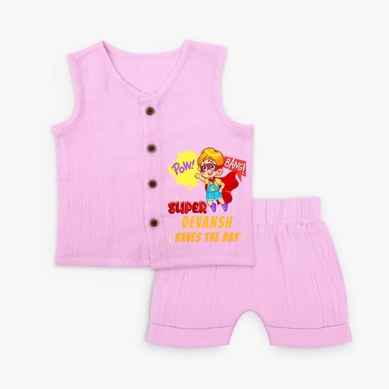 Celebrate The Super Kids Theme With "Pow! Bang! Super Boy Saves The Day" Personalized Jabla set for your Baby - LAVENDER ROSE - 0 - 3 Months Old (Chest 9.8")