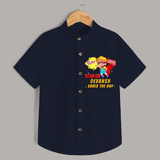 Celebrate The Super Kids Theme With "Pow! Bang! Super Boy Saves The Day" Personalized Kids Shirts - NAVY BLUE - 0 - 6 Months Old (Chest 21")