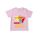 Celebrate The Super Kids Theme With "Pow! Bang! Super Boy Saves The Day" Personalized Kids T-shirt - PINK - 0 - 5 Months Old (Chest 17")