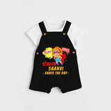 Celebrate The Super Kids Theme With "Pow! Bang! Super Girl Saves The Day" Personalized Dungaree set for your Baby - BLACK - 0 - 5 Months Old (Chest 17")