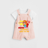 Celebrate The Super Kids Theme With "Pow! Bang! Super Girl Saves The Day" Personalized Dungaree set for your Baby - PEACH - 0 - 5 Months Old (Chest 17")