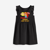 Celebrate The Super Kids Theme With "Pow! Bang! Super Girl Saves The Day" Personalized Frock for your Baby - BLACK - 0 - 6 Months Old (Chest 18")