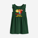 Celebrate The Super Kids Theme With "Pow! Bang! Super Girl Saves The Day" Personalized Frock for your Baby - BOTTLE GREEN - 0 - 6 Months Old (Chest 18")