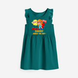 Celebrate The Super Kids Theme With "Pow! Bang! Super Girl Saves The Day" Personalized Frock for your Baby - MYRTLE GREEN - 0 - 6 Months Old (Chest 18")