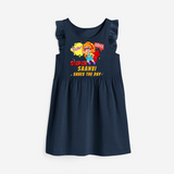 Celebrate The Super Kids Theme With "Pow! Bang! Super Girl Saves The Day" Personalized Frock for your Baby - NAVY BLUE - 0 - 6 Months Old (Chest 18")