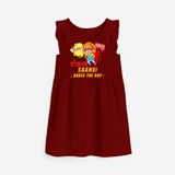 Celebrate The Super Kids Theme With "Pow! Bang! Super Girl Saves The Day" Personalized Frock for your Baby - RED - 0 - 6 Months Old (Chest 18")