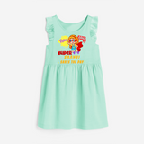 Celebrate The Super Kids Theme With "Pow! Bang! Super Girl Saves The Day" Personalized Frock for your Baby - TEAL GREEN - 0 - 6 Months Old (Chest 18")