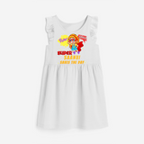 Celebrate The Super Kids Theme With "Pow! Bang! Super Girl Saves The Day" Personalized Frock for your Baby - WHITE - 0 - 6 Months Old (Chest 18")