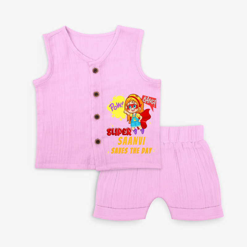 Celebrate The Super Kids Theme With "Pow! Bang! Super Girl Saves The Day" Personalized Jabla set for your Baby - LAVENDER ROSE - 0 - 3 Months Old (Chest 9.8")