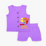 Celebrate The Super Kids Theme With "Pow! Bang! Super Girl Saves The Day" Personalized Jabla set for your Baby - PURPLE - 0 - 3 Months Old (Chest 9.8")