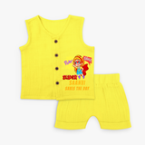 Celebrate The Super Kids Theme With "Pow! Bang! Super Girl Saves The Day" Personalized Jabla set for your Baby - YELLOW - 0 - 3 Months Old (Chest 9.8")