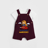 Celebrate The Super Kids Theme With  "Super Girl" Personalized Dungaree set for your Baby - MAROON - 0 - 5 Months Old (Chest 17")