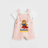 Celebrate The Super Kids Theme With  "Super Girl" Personalized Dungaree set for your Baby - PEACH - 0 - 5 Months Old (Chest 17")