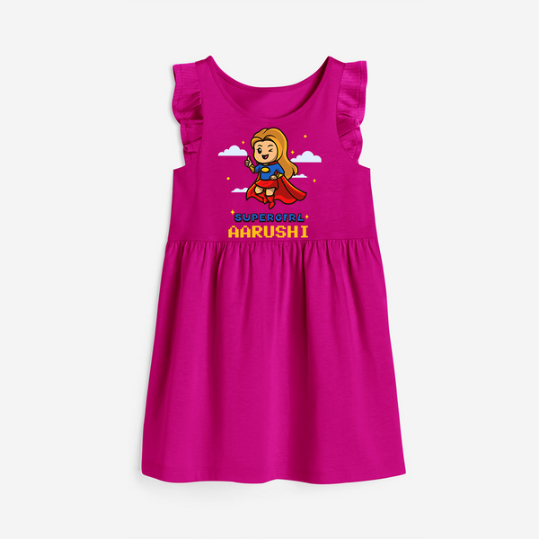 Celebrate The Super Kids Theme With  "Super Girl" Personalized Frock for your Baby - HOT PINK - 0 - 6 Months Old (Chest 18")