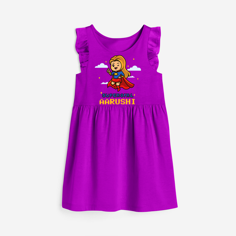 Celebrate The Super Kids Theme With  "Super Girl" Personalized Frock for your Baby - PURPLE - 0 - 6 Months Old (Chest 18")