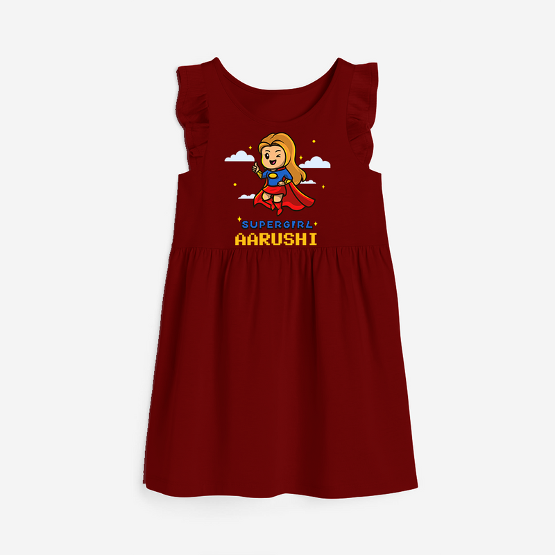 Celebrate The Super Kids Theme With  "Super Girl" Personalized Frock for your Baby - RED - 0 - 6 Months Old (Chest 18")