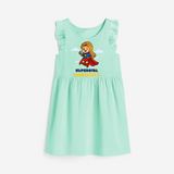 Celebrate The Super Kids Theme With  "Super Girl" Personalized Frock for your Baby - TEAL GREEN - 0 - 6 Months Old (Chest 18")