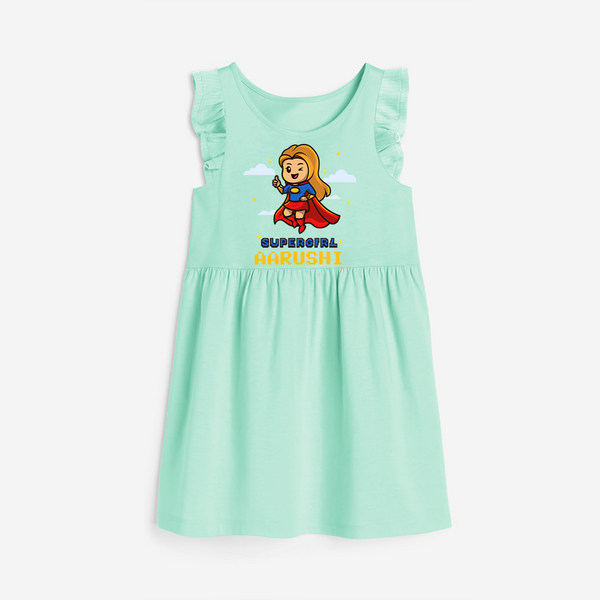 Celebrate The Super Kids Theme With  "Super Girl" Personalized Frock for your Baby - TEAL GREEN - 0 - 6 Months Old (Chest 18")