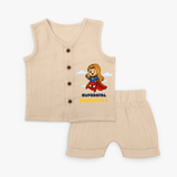 Celebrate The Super Kids Theme With  "Super Girl" Personalized Jabla set for your Baby - CREAM - 0 - 3 Months Old (Chest 9.8")