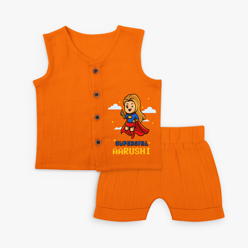 Celebrate The Super Kids Theme With  "Super Girl" Personalized Jabla set for your Baby - HALLOWEEN - 0 - 3 Months Old (Chest 9.8")