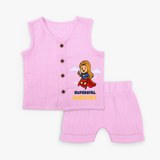 Celebrate The Super Kids Theme With  "Super Girl" Personalized Jabla set for your Baby - LAVENDER ROSE - 0 - 3 Months Old (Chest 9.8")