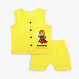 Celebrate The Super Kids Theme With  "Super Girl" Personalized Jabla set for your Baby - YELLOW - 0 - 3 Months Old (Chest 9.8")