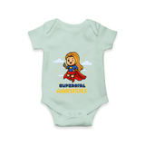 Celebrate The Super Kids Theme With  "Super Girl" Personalized Romper For your Baby - MINT GREEN - 0 - 3 Months Old (Chest 16")