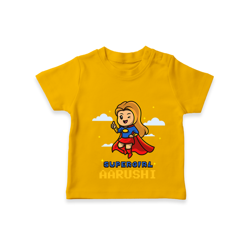 Celebrate The Super Kids Theme With  "Super Girl" Personalized Kids T-shirt - CHROME YELLOW - 0 - 5 Months Old (Chest 17")