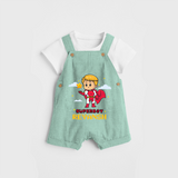 Celebrate The Super Kids Theme With  "Super Boy" Personalized Dungaree set for your Baby - LIGHT GREEN - 0 - 5 Months Old (Chest 17")