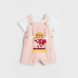 Celebrate The Super Kids Theme With  "Super Boy" Personalized Dungaree set for your Baby - PEACH - 0 - 5 Months Old (Chest 17")