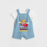 Celebrate The Super Kids Theme With  "Super Boy" Personalized Dungaree set for your Baby - SKY BLUE - 0 - 5 Months Old (Chest 17")