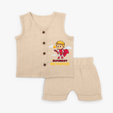 Celebrate The Super Kids Theme With  "Super Boy" Personalized Jabla set for your Baby - CREAM - 0 - 3 Months Old (Chest 9.8")