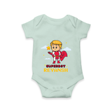 Celebrate The Super Kids Theme With  "Super Boy" Personalized Romper For your Baby - MINT GREEN - 0 - 3 Months Old (Chest 16")