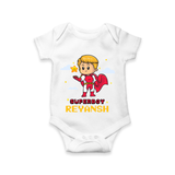 Celebrate The Super Kids Theme With  "Super Boy" Personalized Romper For your Baby - WHITE - 0 - 3 Months Old (Chest 16")