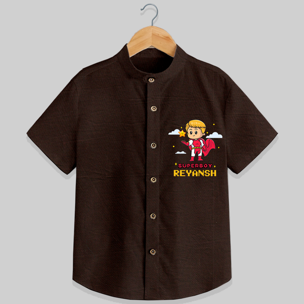 Celebrate The Super Kids Theme With  "Super Boy" Personalized Kids Shirts - CHOCOLATE BROWN - 0 - 6 Months Old (Chest 21")