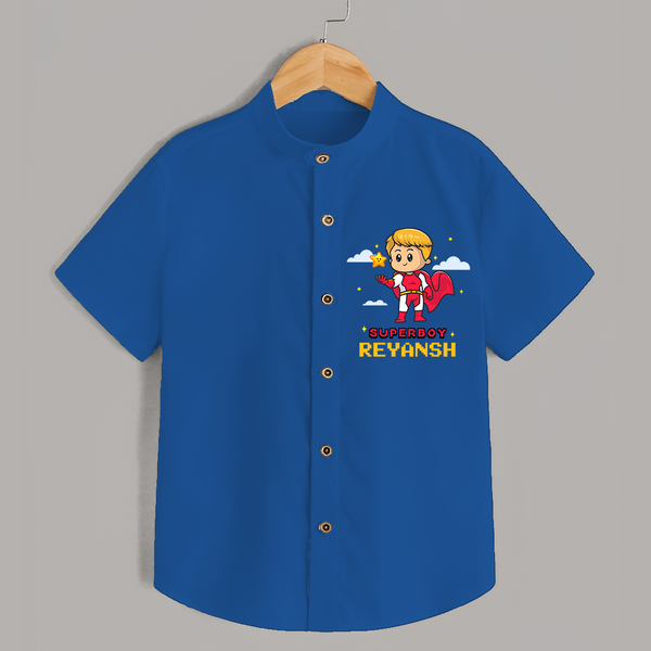 Celebrate The Super Kids Theme With  "Super Boy" Personalized Kids Shirts - COBALT BLUE - 0 - 6 Months Old (Chest 21")