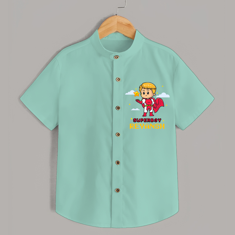 Celebrate The Super Kids Theme With  "Super Boy" Personalized Kids Shirts - MINT GREEN - 0 - 6 Months Old (Chest 21")