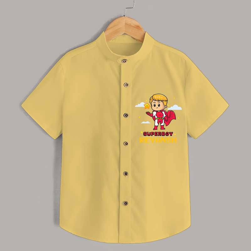 Celebrate The Super Kids Theme With  "Super Boy" Personalized Kids Shirts - YELLOW - 0 - 6 Months Old (Chest 21")