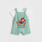 Celebrate The Super Kids Theme With "DND Busy Saving The Universe" Personalized Dungaree set for your Baby - LIGHT GREEN - 0 - 5 Months Old (Chest 17")