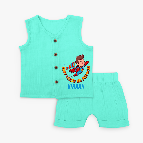 Celebrate The Super Kids Theme With "DND Busy Saving The Universe" Personalized Jabla set for your Baby - AQUA GREEN - 0 - 3 Months Old (Chest 9.8")