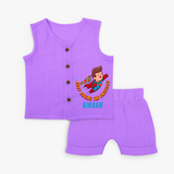 Celebrate The Super Kids Theme With "DND Busy Saving The Universe" Personalized Jabla set for your Baby - PURPLE - 0 - 3 Months Old (Chest 9.8")