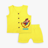 Celebrate The Super Kids Theme With "DND Busy Saving The Universe" Personalized Jabla set for your Baby - YELLOW - 0 - 3 Months Old (Chest 9.8")