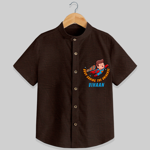 Celebrate The Super Kids Theme With "DND Busy Saving The Universe" Personalized Shirts for Kids - CHOCOLATE BROWN - 0 - 6 Months Old (Chest 21")