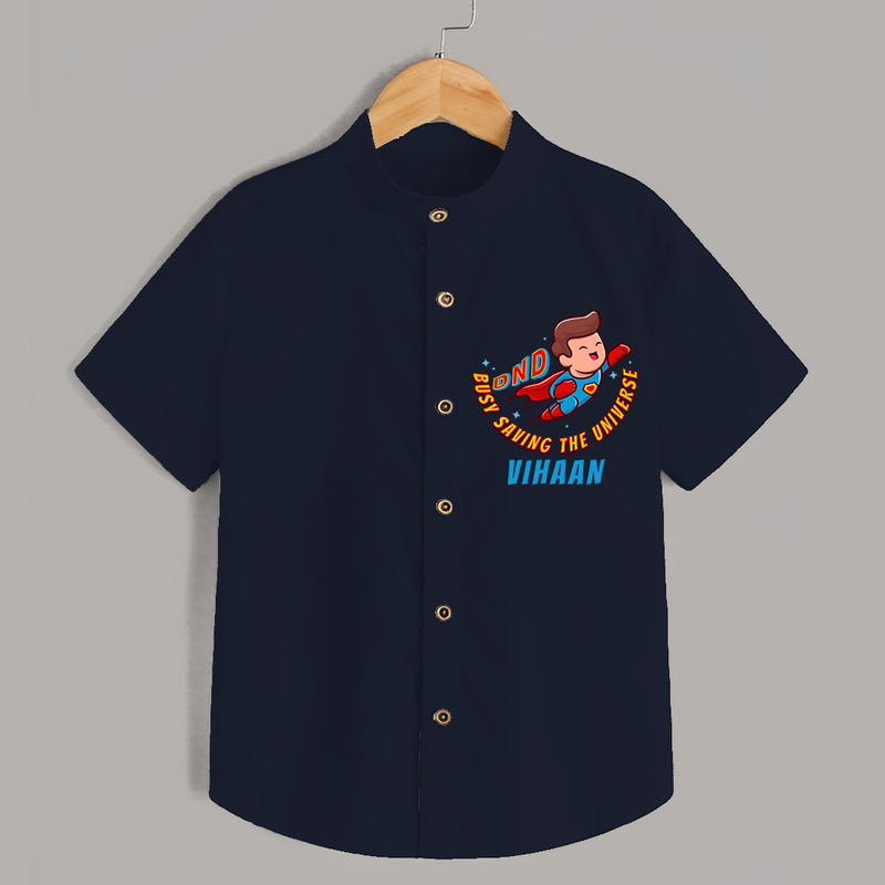 Celebrate The Super Kids Theme With "DND Busy Saving The Universe" Personalized Shirts for Kids - NAVY BLUE - 0 - 6 Months Old (Chest 21")