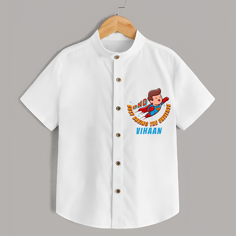 Celebrate The Super Kids Theme With "DND Busy Saving The Universe" Personalized Shirts for Kids - WHITE - 0 - 6 Months Old (Chest 21")