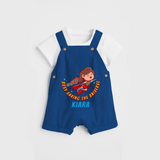 Celebrate The Super Kids Theme With "DND Busy Saving The Universe" Personalized Dungaree set for Babies - COBALT BLUE - 0 - 5 Months Old (Chest 17")