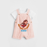 Celebrate The Super Kids Theme With "DND Busy Saving The Universe" Personalized Dungaree set for Babies - PEACH - 0 - 5 Months Old (Chest 17")