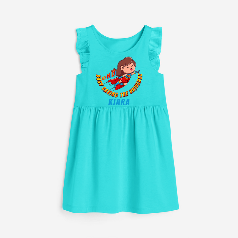 Celebrate The Super Kids Theme With "DND Busy Saving The Universe" Personalized Frock for your kids - LIGHT BLUE - 0 - 6 Months Old (Chest 18")