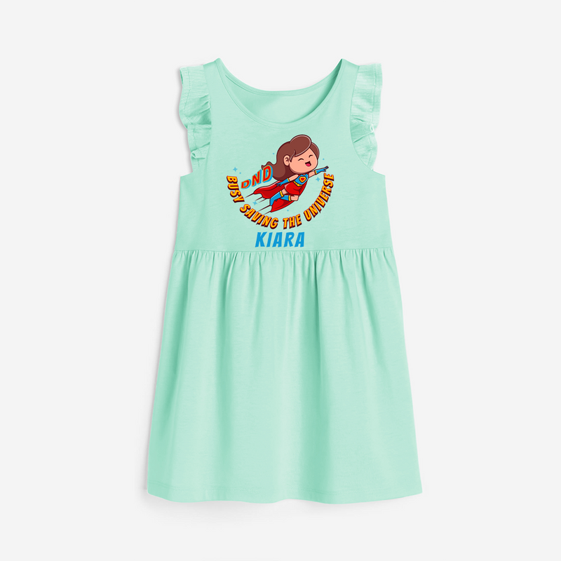 Celebrate The Super Kids Theme With "DND Busy Saving The Universe" Personalized Frock for your kids - TEAL GREEN - 0 - 6 Months Old (Chest 18")