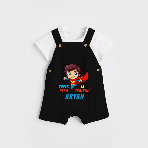 Celebrate The Super Kids Theme With "Super Hero In Training" Personalized Dungaree set for your Baby - BLACK - 0 - 5 Months Old (Chest 17")